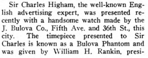 Sir Charles Higham presented witha Bulova Phantom.